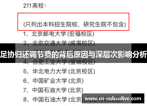 足协归还调节费的背后原因与深层次影响分析